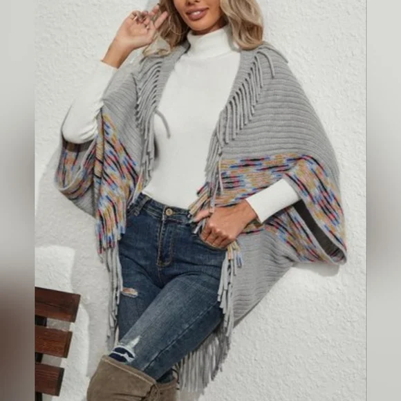 Gray Fringe-Accent Open Cardigan Fits Range Jrs (S) to Wom (6) NWT - Picture 1 of 6